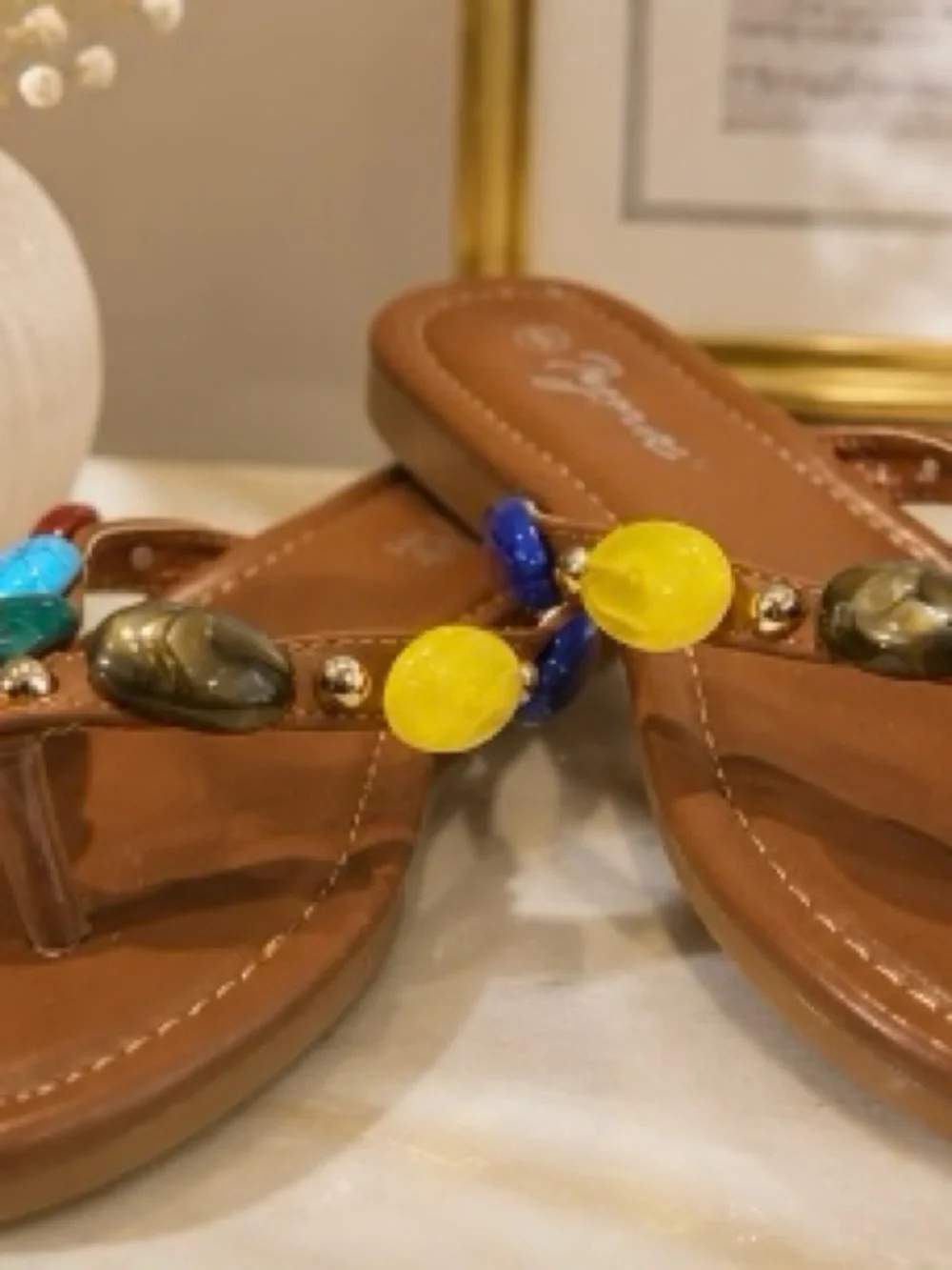 Jynxi Embellished Brown Slide Sandals | NWOT | Women’s Size 6